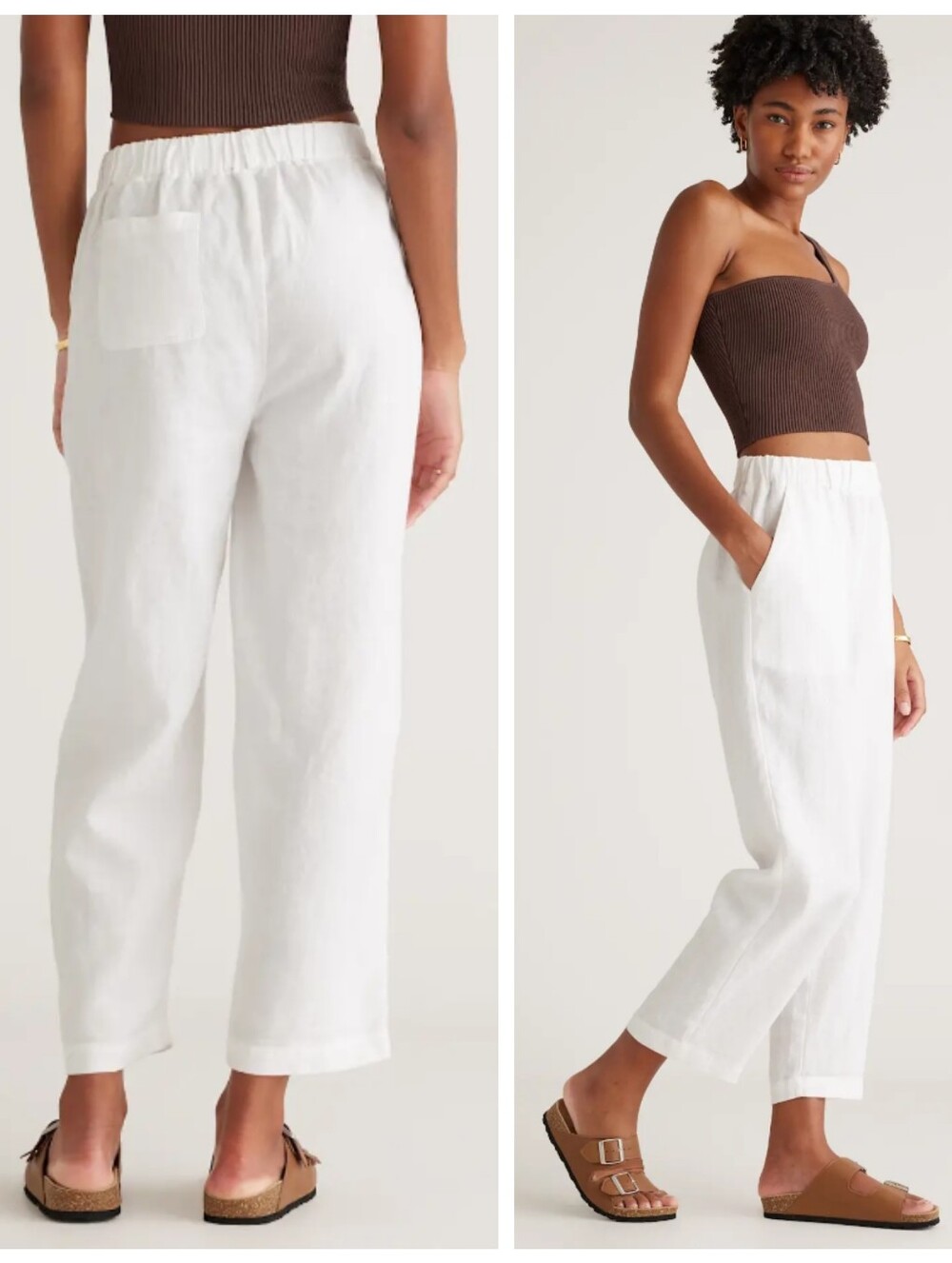 Quince White 100% European Linen Pants Women's Large Relaxed Lagenlook Coastal